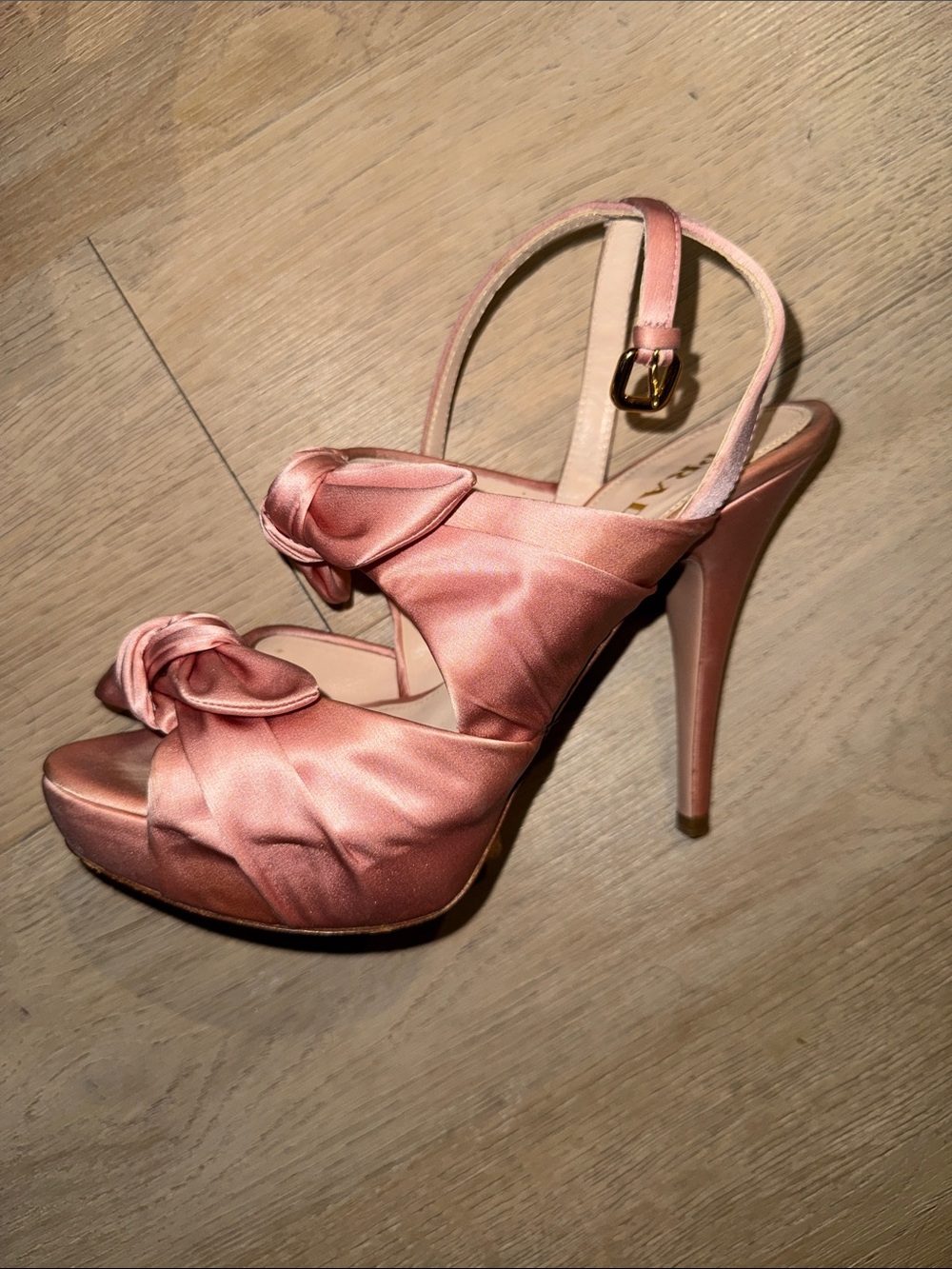 Prada Rose Pink Satin Knotted Slingback Heels - Picture 5 of 11